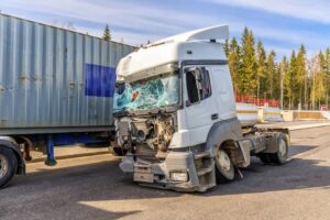 Truck damaged after a head-on collision